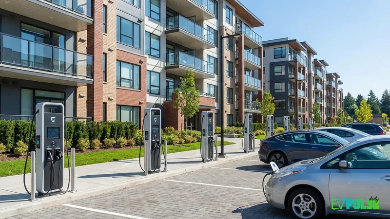 Apartment complex EV charging stations installed in resident parking lot 2026