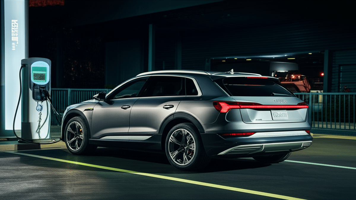 Audi Q8 e-tron charging at fast charging station