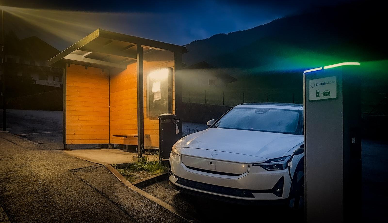 EV charging station at night