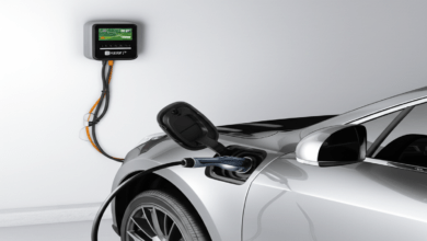 EV home charging station installed in residential garage