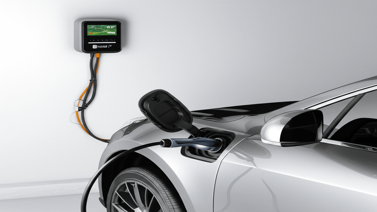 EV home charging station installed in residential garage
