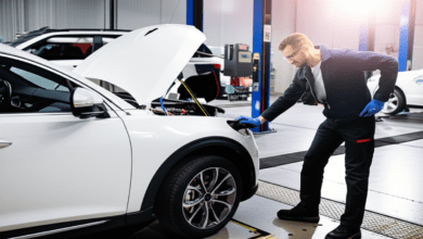 Electric car maintenance technician EV service workshop