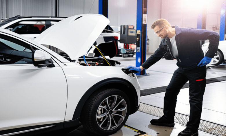 Electric car maintenance technician EV service workshop