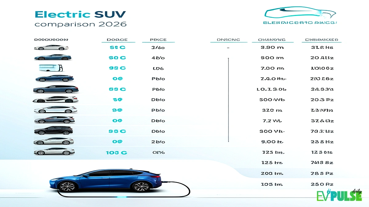 Electric SUV comparison chart showing specifications and pricing