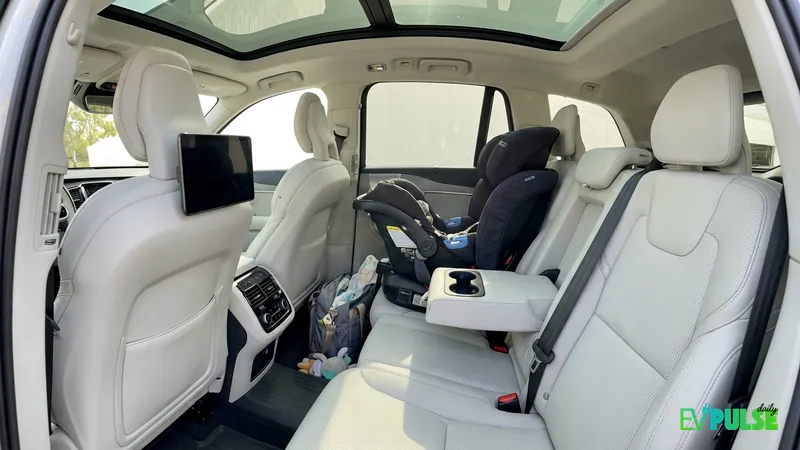 Family EV interior showing spacious backseat with child safety seats installed
