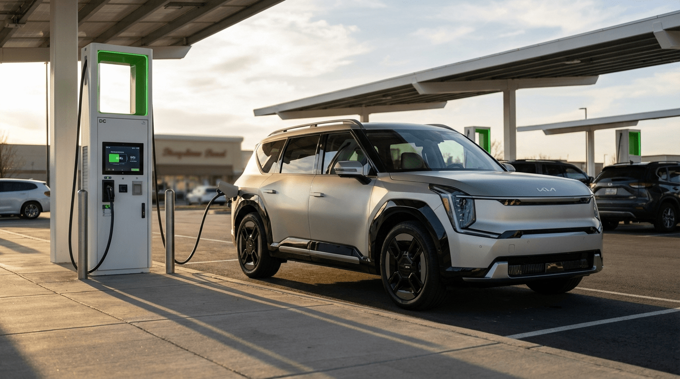 Kia EV9 at charging station kia ev9 2026