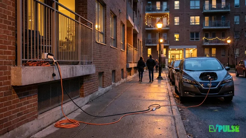 Portable EV charger for apartment balcony setup showing Level 1 charging solution 2026