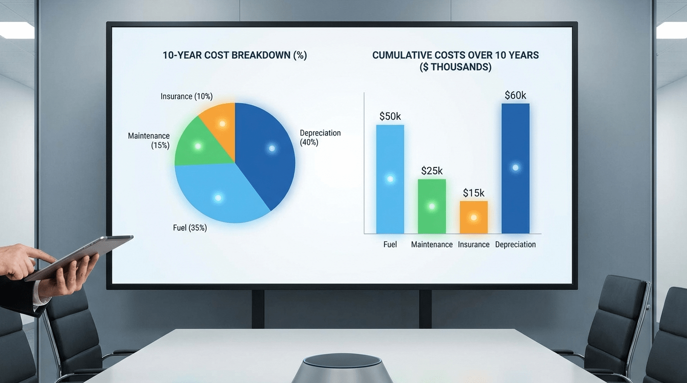 10 year EV cost breakdown pie chart ev total cost of ownership