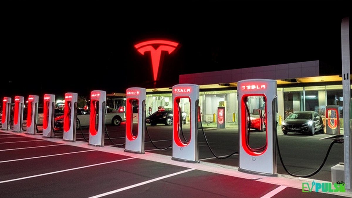 Tesla Supercharger network at night
