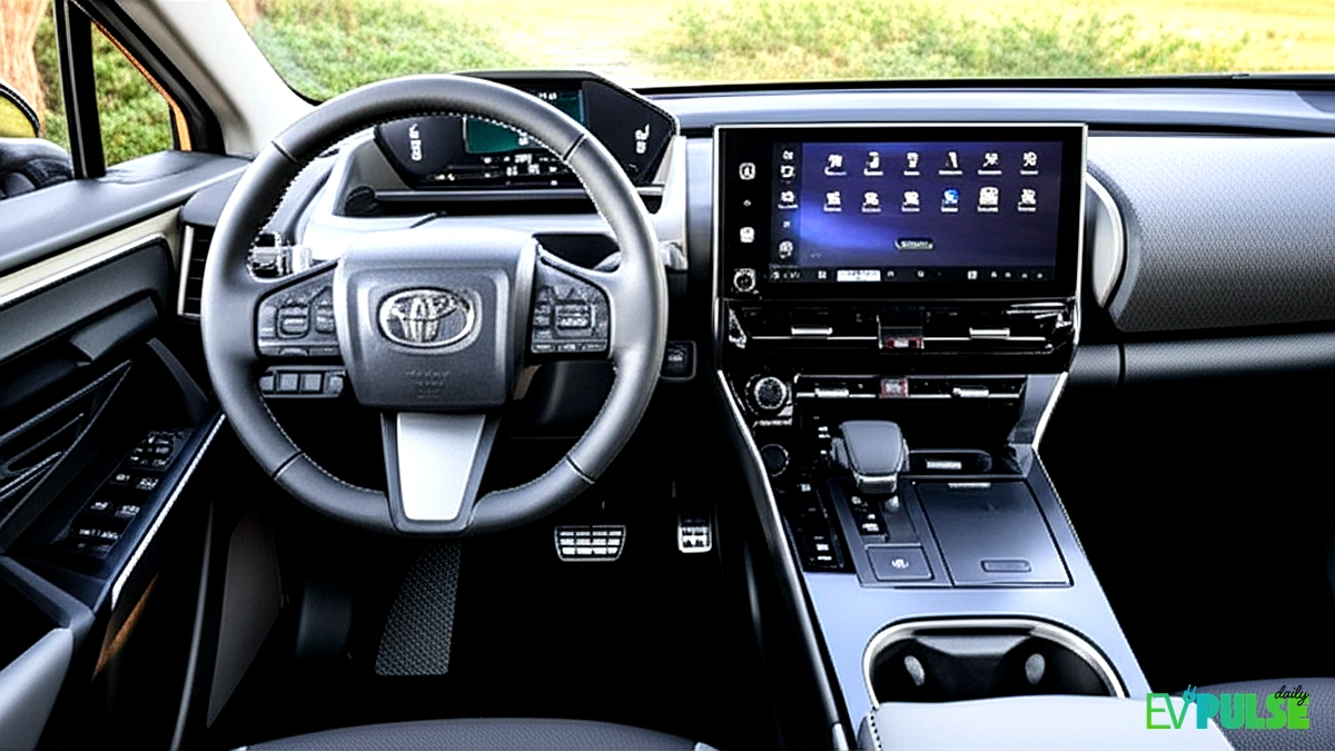 Toyota bZ Woodland 2026 interior with X-MODE controls and large touchscreen