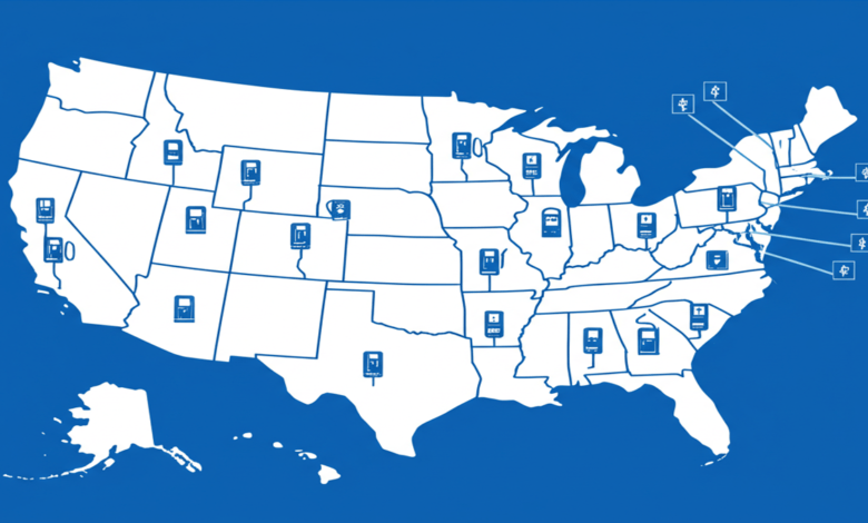 United States EV charging infrastructure map showing charging stations by state