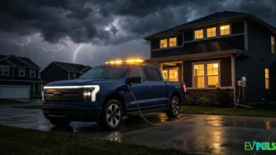 Vehicle to Home V2H 2026 Ford F-150 Lightning powering house during blackout